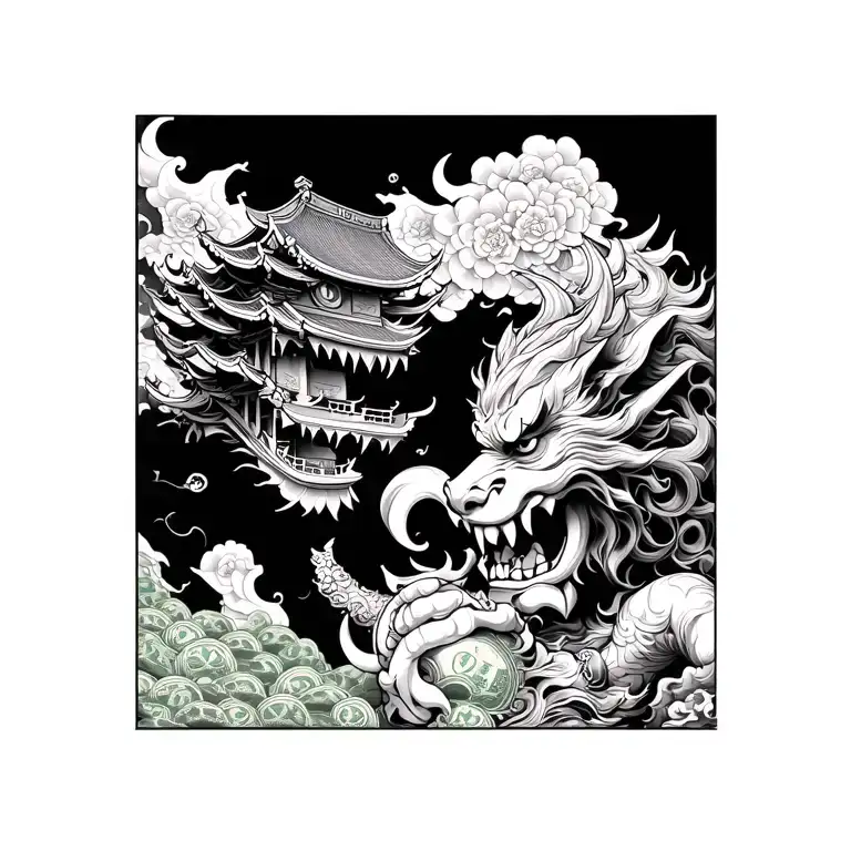 A Geicha And An Oni Of Money And A Chinese Temple