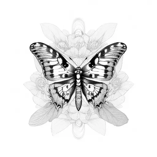 Butterfly Made Of Skeleton Bones And Flowers