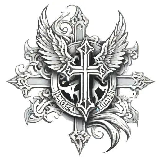 Gangsta Cross Tattoo For Men With Wings