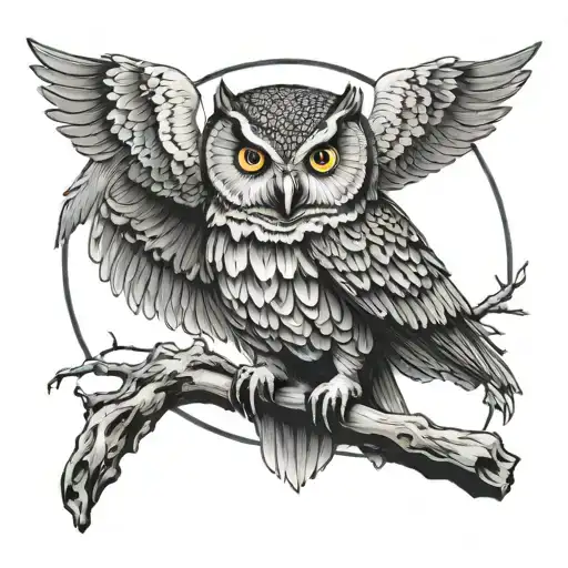 Owl With Open Wings And Thunder In The Background