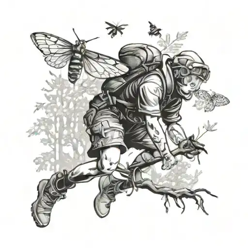 Boy Catching Insects In Forest