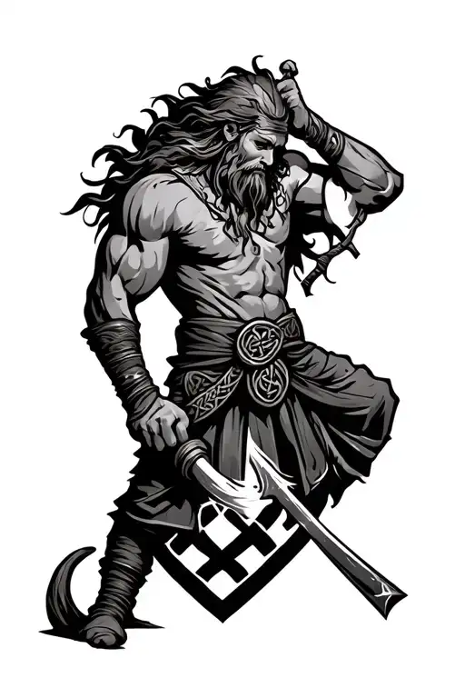 Luchtaine Figure Blacksmith With Keltic Knot Background