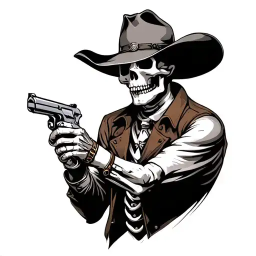 Skeleton Cowboy Holding A Pistol