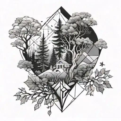 Geometric Avec Nature Elements Like Trees