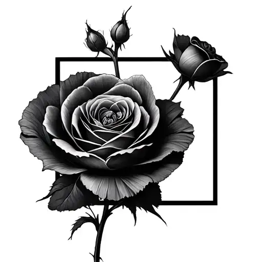 2 Poppy Rose Without Stem With A Rectangle Box Inbetween Them