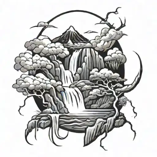 Waterfall With Lightning Storm