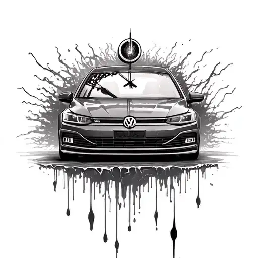 Spirituality Surrounding A Volkswagen Jetta With A Giant Melting Clock