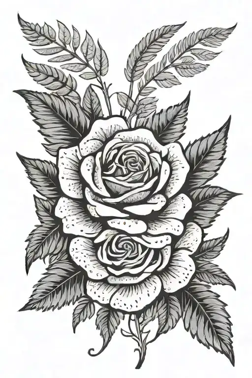English Rose And New Zealand Silver Fern Leaf Intertwined