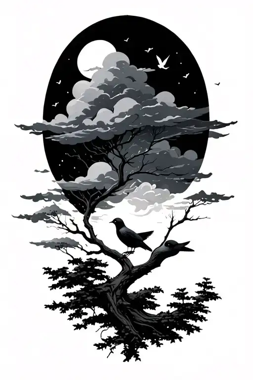 Clouds And Trees And Burds