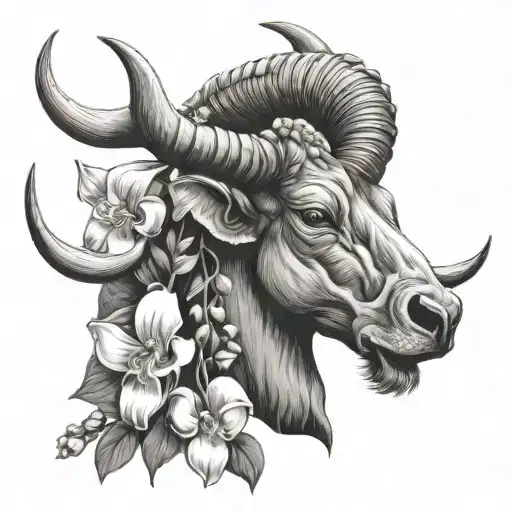 Long Horn With Lily Of The Valley Flower Intertwined