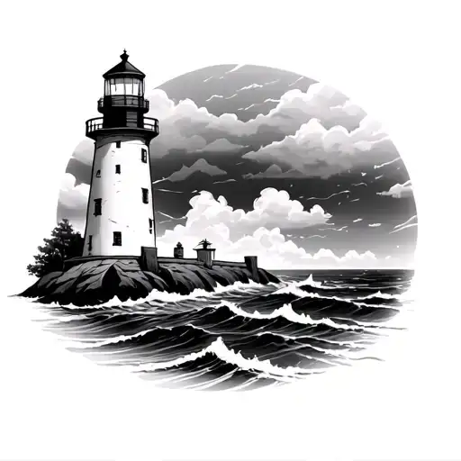 Lighthouse Scene With Ocean