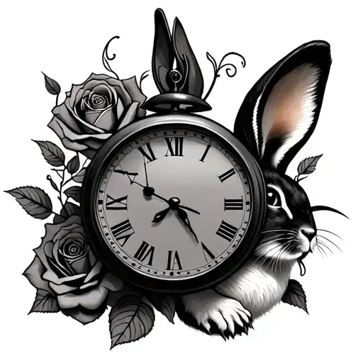 Clock With With Rose And Rabit