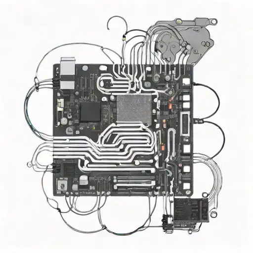 Schematic Of Motherboard Of Smart Computer Mixed With Dna And Chemical Chain Of Serotonin