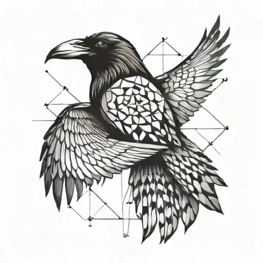 Raven Flying With Geometry Patterns