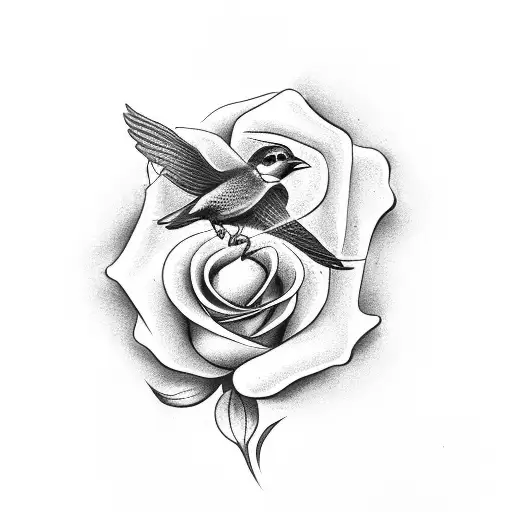 Flying Sparrow With A Rose