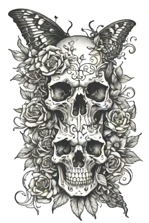 Animal Skull Surrounded By Flowers And Beetles