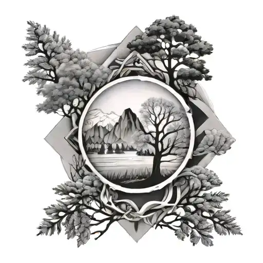 Geometric Avec Nature Elements Like Trees Background Looking Through Lens