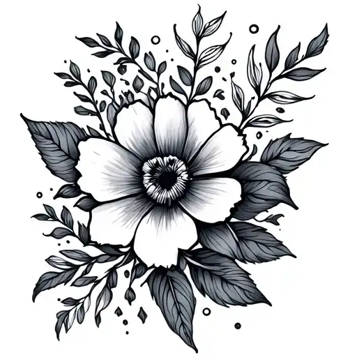 Illustrative Floral Tattoo Outline