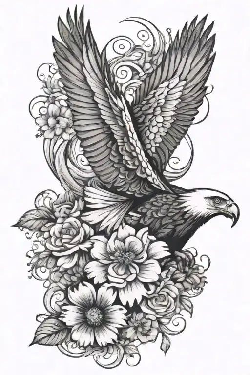 Eagle Butterfly Wave Flowers Surrounding