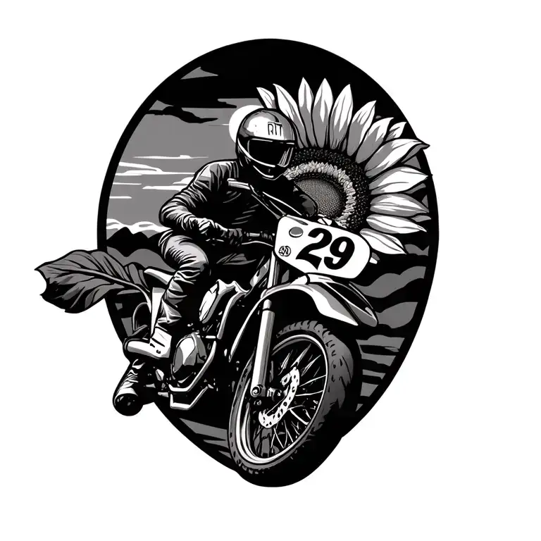 Sunflower In Sunset Dirtbike Racing With Number 29 On It