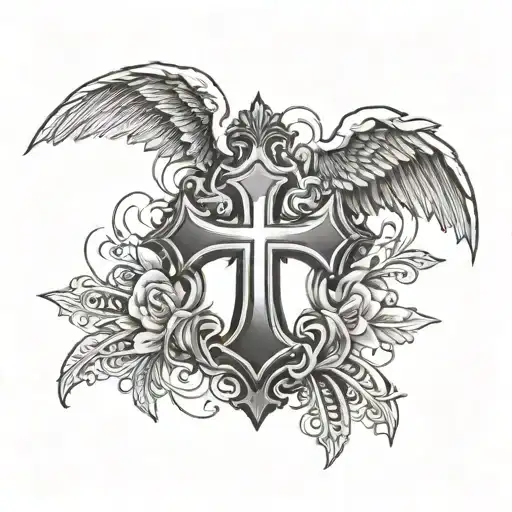 Cross Tattoo In Thigh For Men With Wings Gangsta