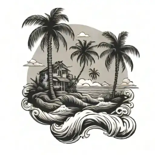 Haiti Island And Palm Trees And Waves