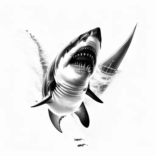 The Great White Shark Thrusting Water From The Side