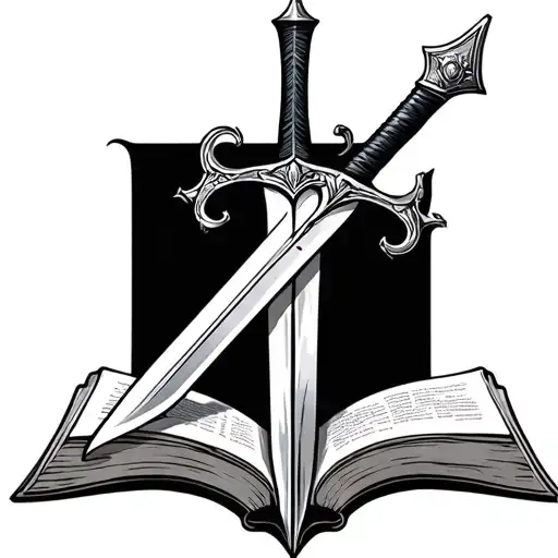 Sword And Book Open In Front