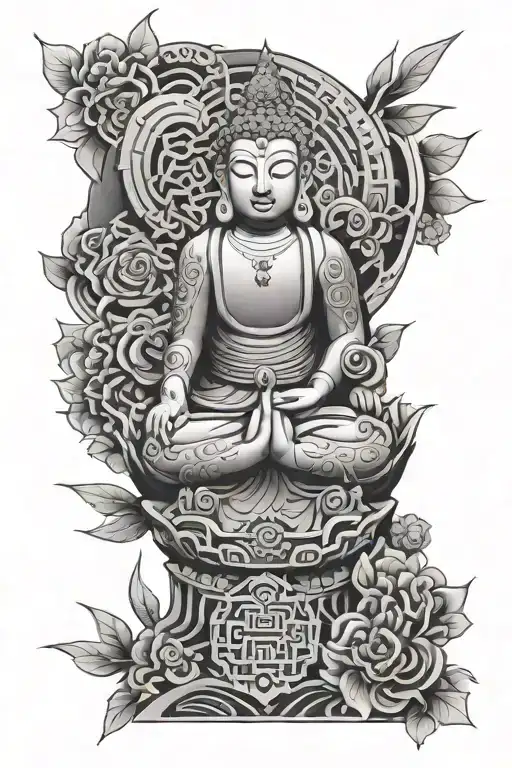 Buddhist Sleeve With Geometric Pattern Incorporating Elements