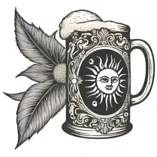 Beer Mug With Sun And Moon Motifs In Woodcut Style