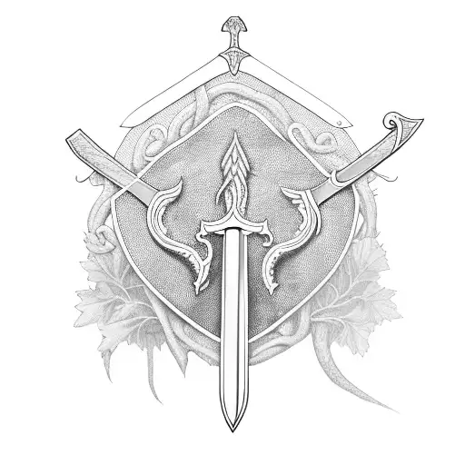 Sword And Shield With Muscadine Vine Growing Over Them