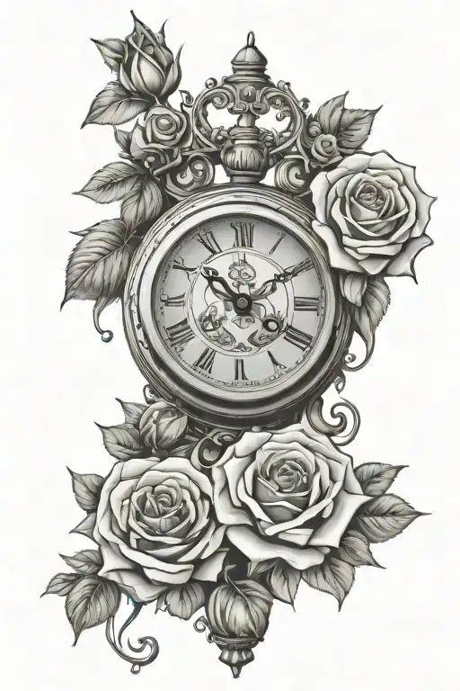 Clock And Roses With Roman Numerals Representing Important Dates And Presents