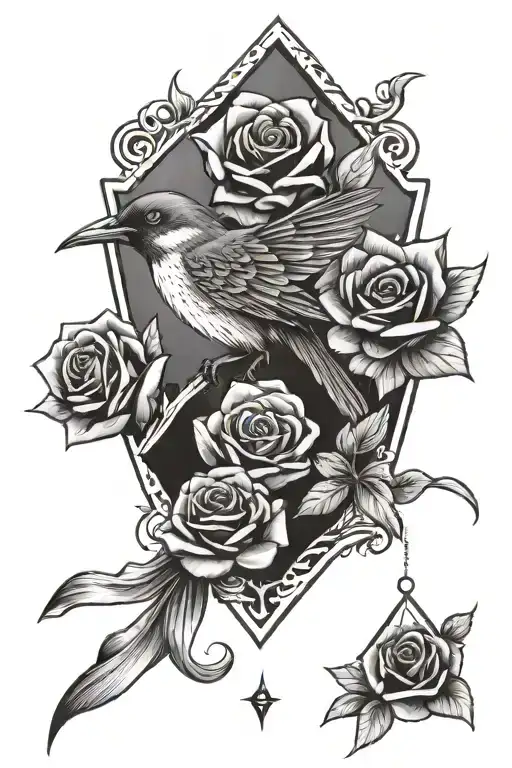 Kite Bird With Rose And Illuminati Eye