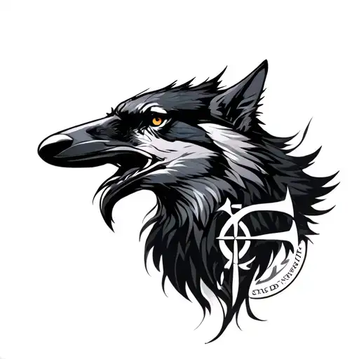 Raven And Wolf With Rune Symbols Incorporated Within