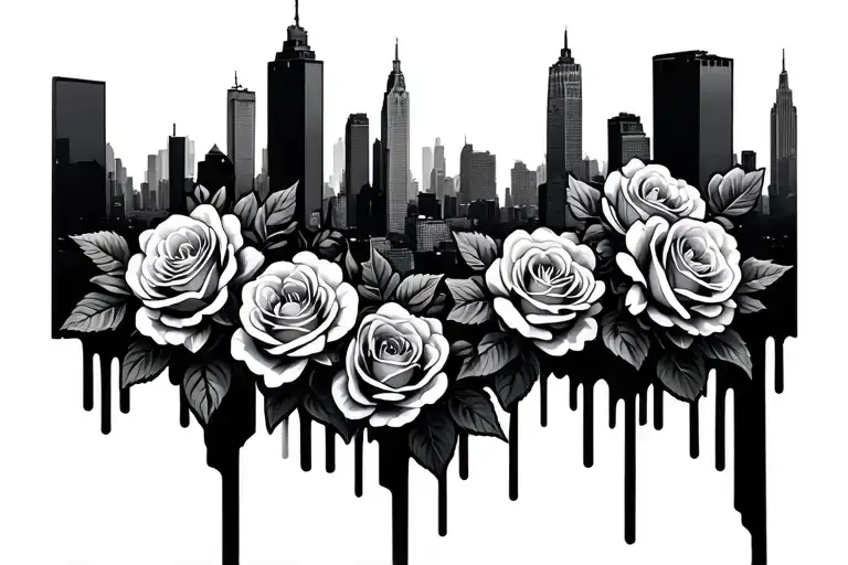New York Skyline With Roses Blooming