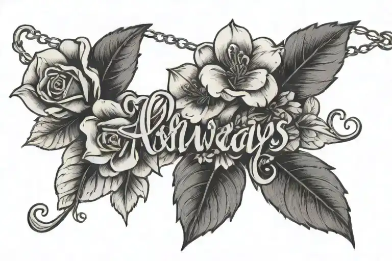 Delicate Anklet With The Words Always And Forever With Some Small Flowers And Hearts On A Vine