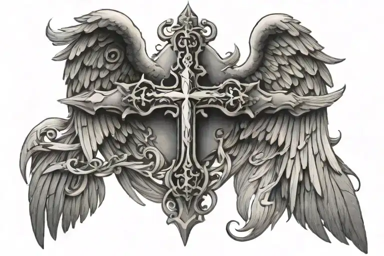 Angel Wings With Cross In Middle And Dupuy Above The Cross