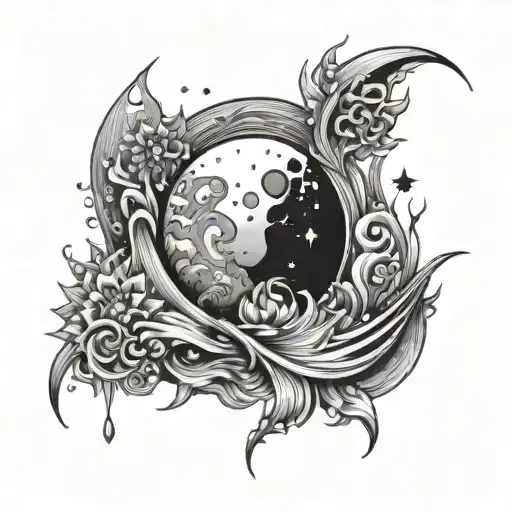 Moon Sun Stars And Water Flowing Down A Line