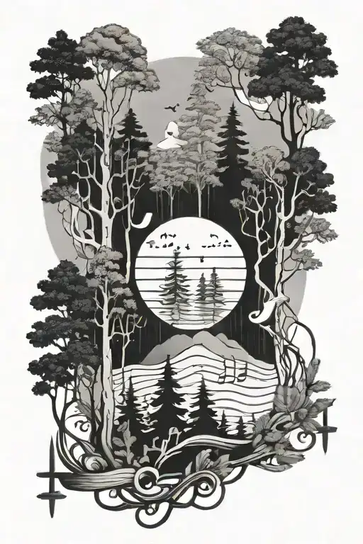 Forest Scene And Music Notes