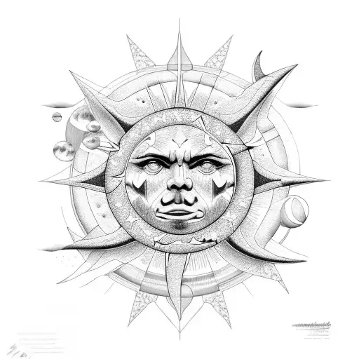 8 Separate Stars With Sun And Moon Space Theme