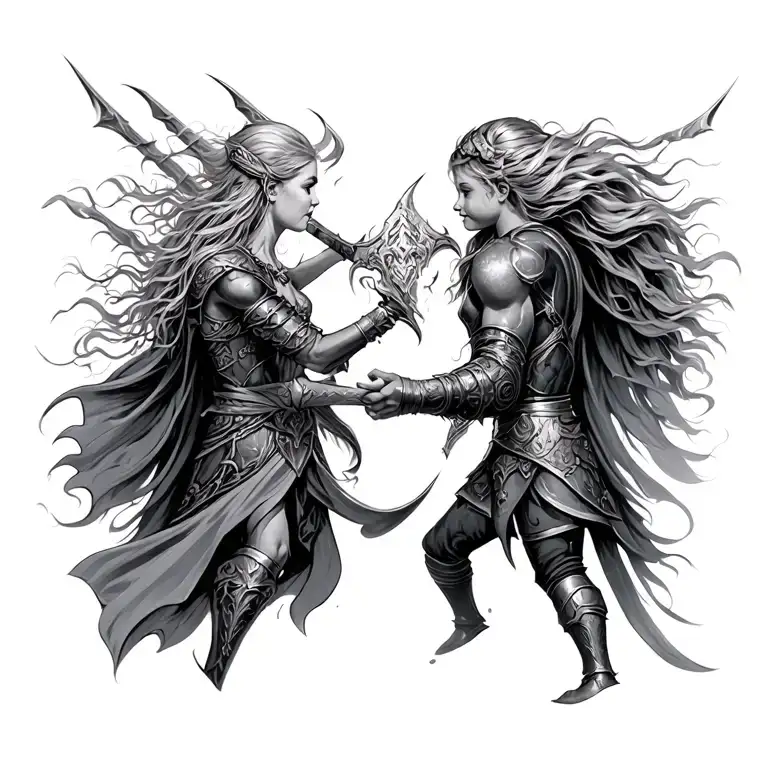 Freya And Thor Fighting Together Representing My Children