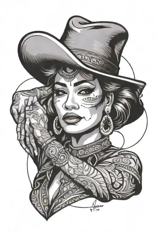 Female Colombian Cumbia Dancer With Cowboy Hat Simple Outline