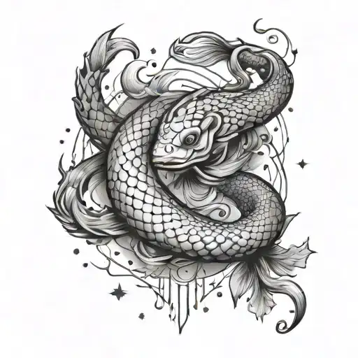 Constellation Of Pisces With Snake Heart