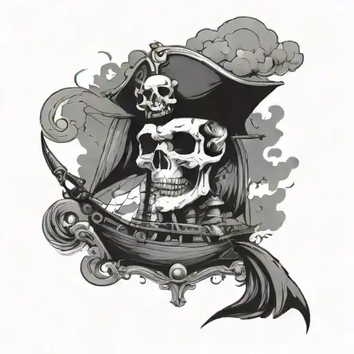 Pirate Skull With Ship Sailing Through Stormy
