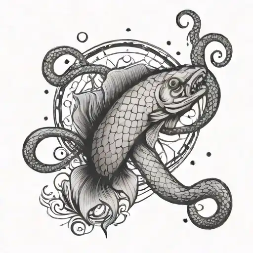 Constellation Of Pisces With Snake Heart