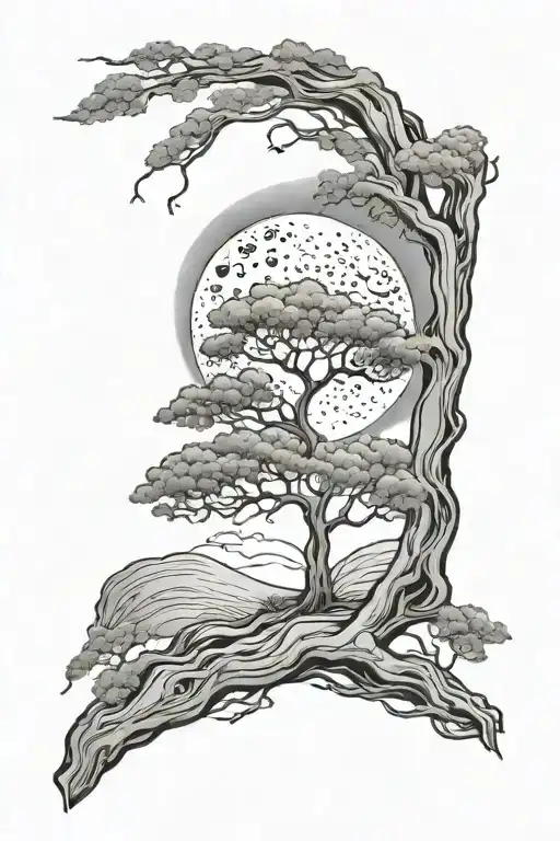 Tree And Moon Merging Together