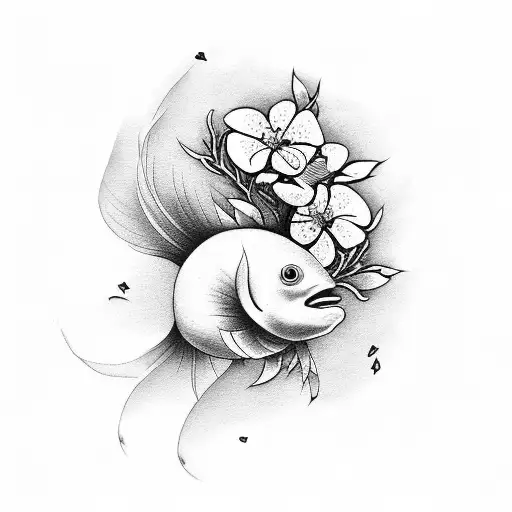 Coi Fish And Japanese Cherry Blossom