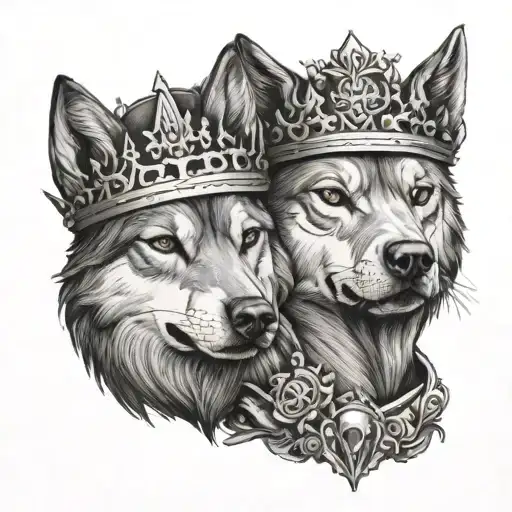 Wolf And Pitbull Wearing A Crown