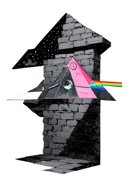 Pink Floyd Prism And Stone Wall Bricks And Moon