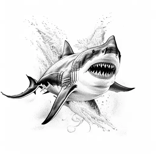 The Great White Shark Thrusting Water From The Side